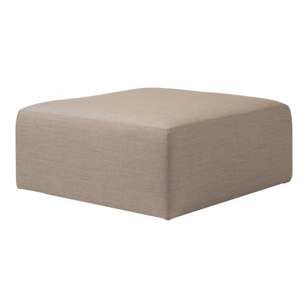 Neutral beige square ottoman with a subtle textured pattern, perfect for any decor style.