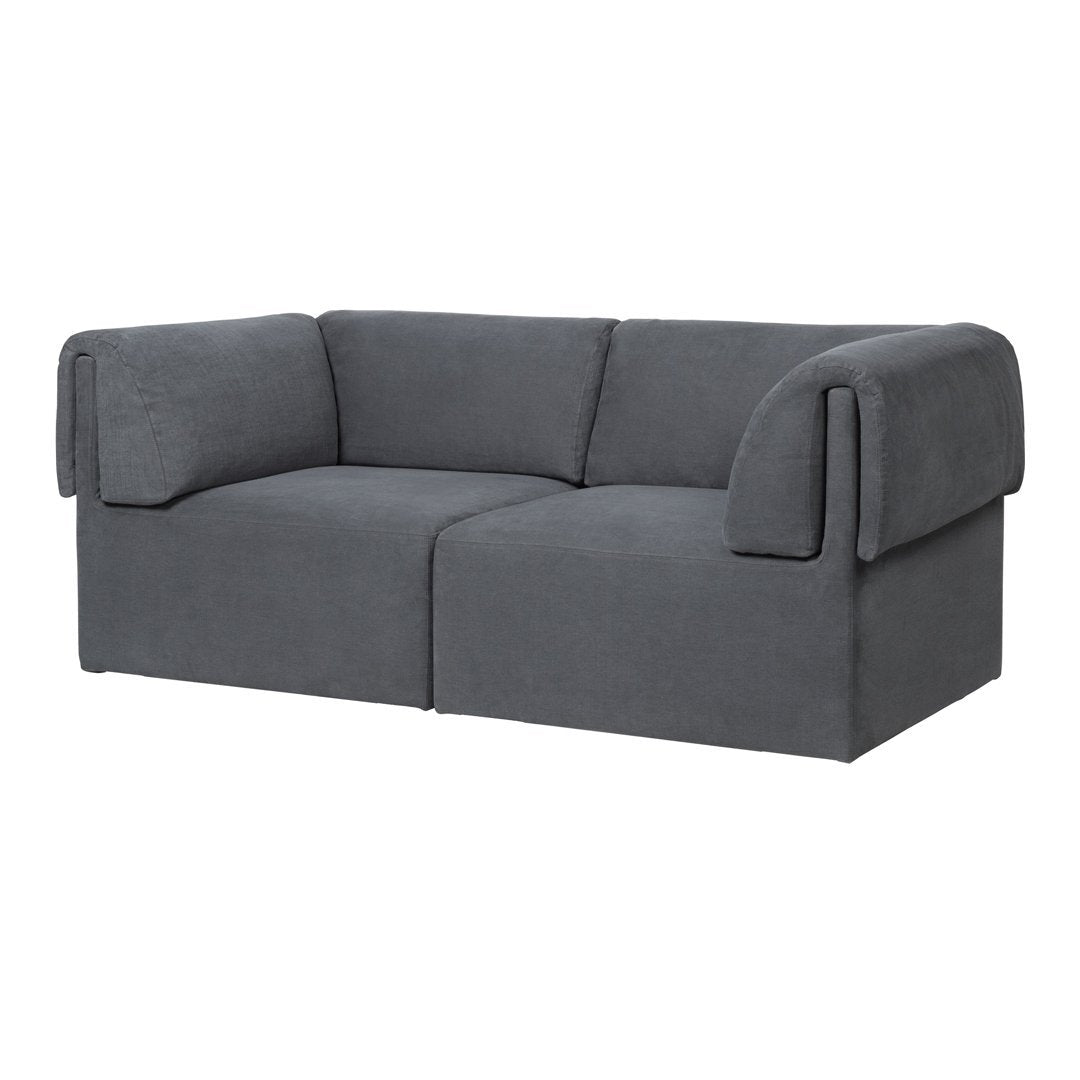 Gray fabric sofa with a modern, two-toned design and smooth, rounded armrests. Perfect for contemporary decor.