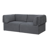 Gray fabric sofa with a modern, two-toned design and smooth, rounded armrests. Perfect for contemporary decor.