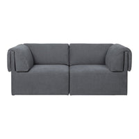 Gray sofa with clean lines and soft, textured fabric, featuring a solid, minimalist design. Perfect for modern decor.