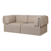 Beige linen sofa with a minimalist design and subtle texture, featuring a clean, modern aesthetic.