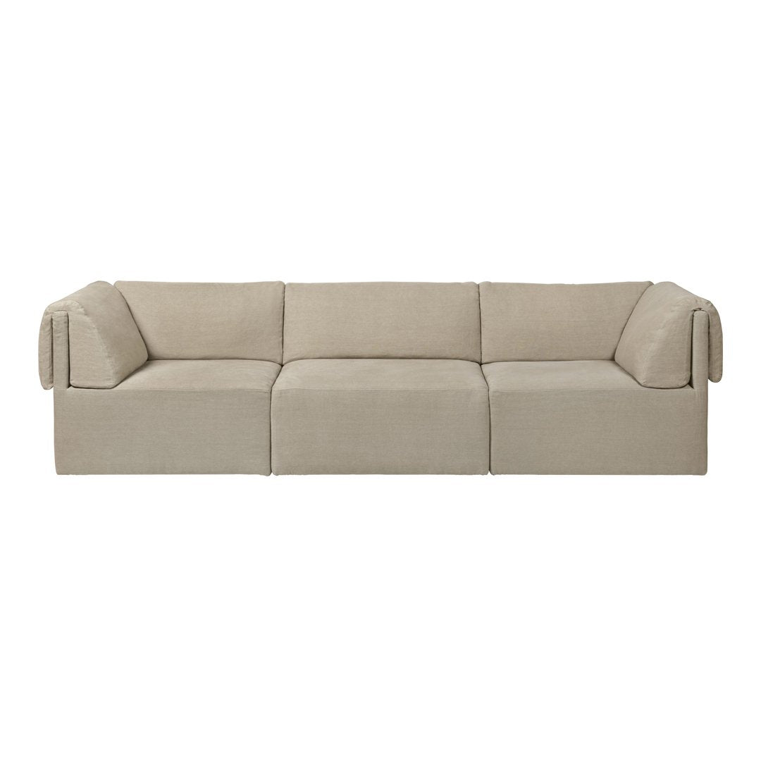 Light beige modern sofa with clean lines and subtle texture, perfect for contemporary living spaces.