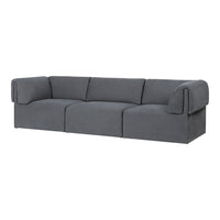Gray upholstered couch with a sleek, modern design and smooth fabric texture. Perfect for contemporary living spaces.