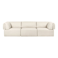 Cream-colored sofa with a smooth, minimalist design and rounded armrests. No patterns. Elegant and modern look.
