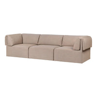 Beige modular sofa with a smooth fabric texture and minimalistic design, perfect for modern living spaces.