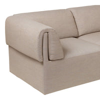 Beige fabric sofa with a smooth texture and subtle woven pattern, ideal for modern living spaces.