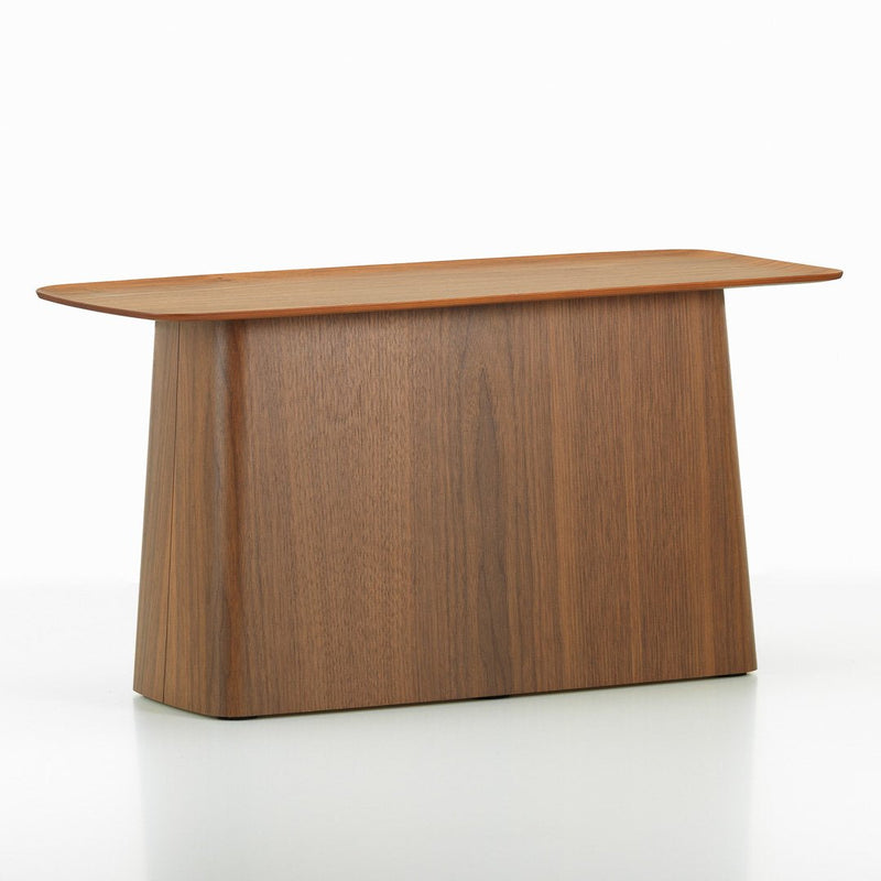 "Stylish walnut wood console table with a sleek, minimalist design and smooth, natural grain patterns."
