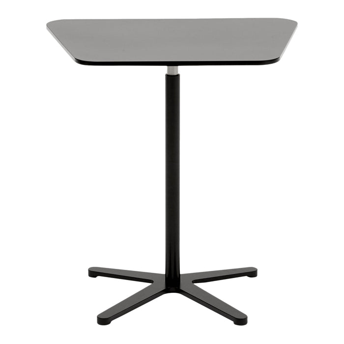 Black and gray modern table with a sleek, minimalist design and a smooth, angular tabletop.