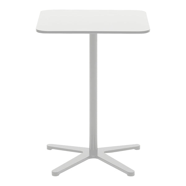 White square table with a smooth surface and a sleek, minimalist design. Perfect for modern decor.