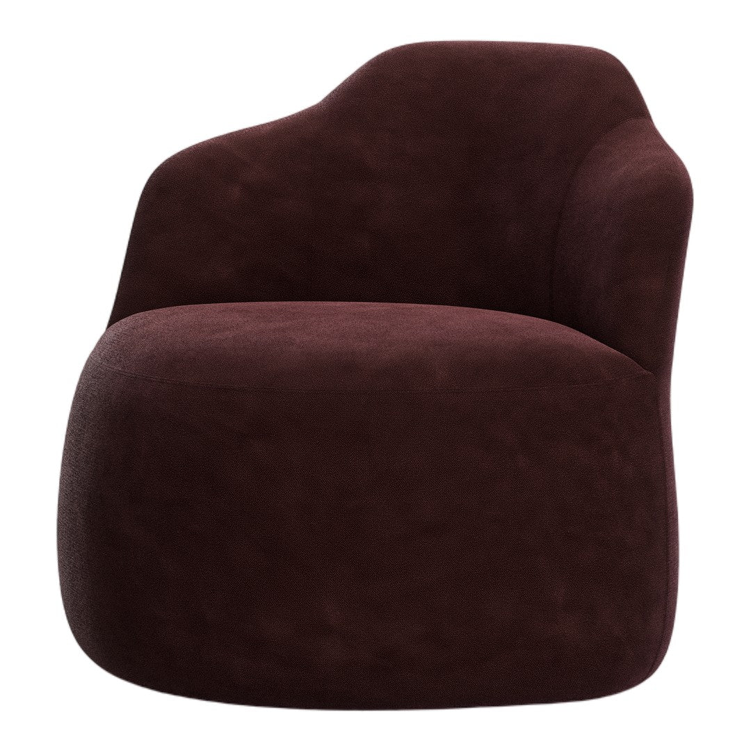 Burgundy plush chair with a smooth, rounded design, perfect for cozy, modern interiors.