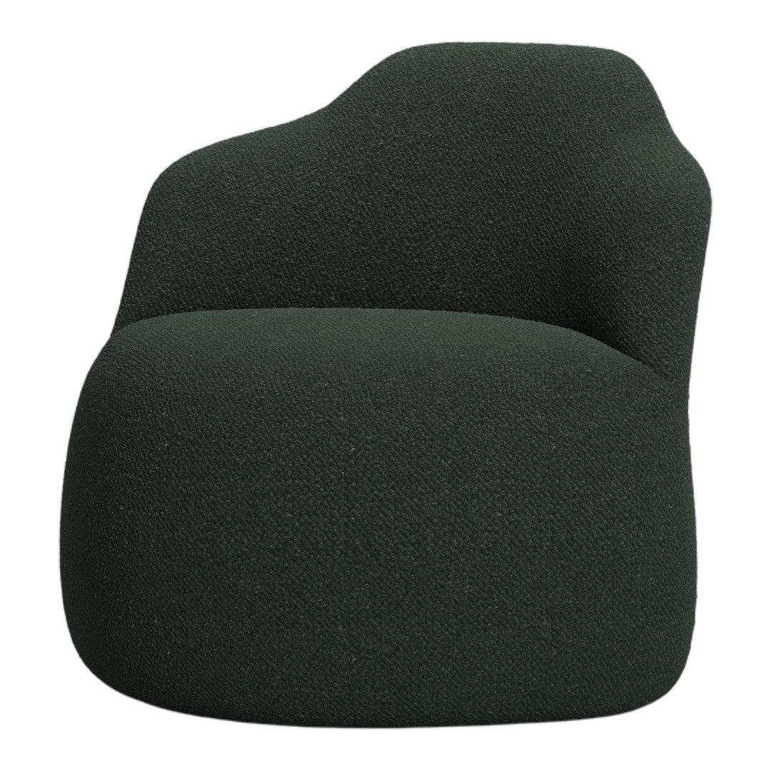 Dark green upholstered chair with a smooth, textured fabric and modern design. Perfect for contemporary interiors.