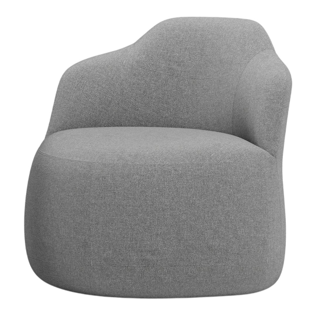 Gray upholstered chair with a sleek, modern design and smooth texture, perfect for contemporary decor.