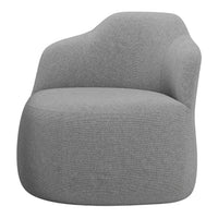 Gray upholstered chair with a sleek, modern design and smooth texture, perfect for contemporary decor.