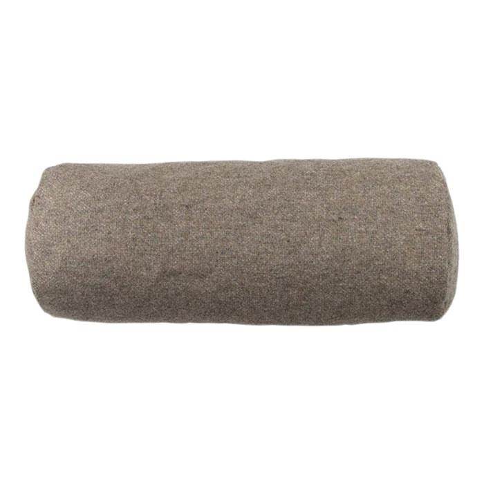 Textured grey roll pillow with a subtle, warm tone, perfect for stylish and comfortable decor.
