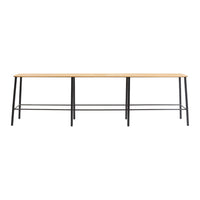 Natural wood grain tabletop with sleek black metal legs, creating a modern and minimalist design.