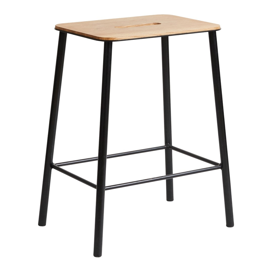 Natural wood top with a smooth finish and sleek black metal legs, creating a modern, minimalist design.