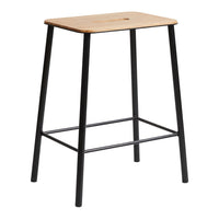 Natural wood top with a smooth finish and sleek black metal legs, creating a modern, minimalist design.