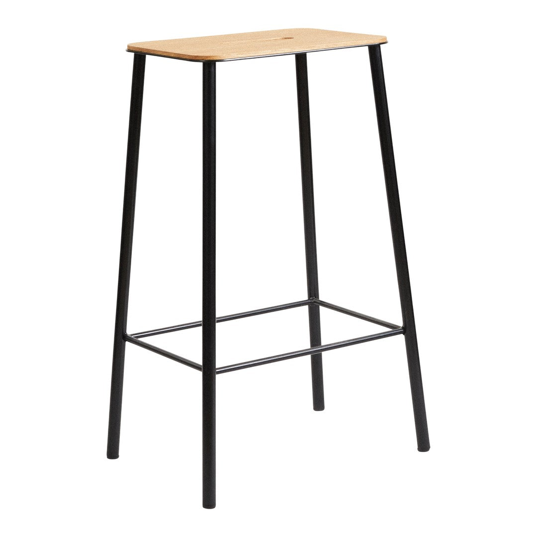 Natural wood top with a smooth finish, supported by a sleek black metal frame, minimalist design.
