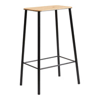 Natural wood top with a smooth finish, supported by a sleek black metal frame, minimalist design.