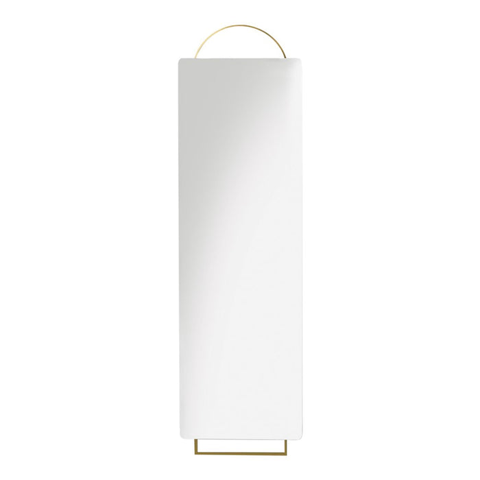 Sleek white wall mirror with a minimalist design and gold accents, perfect for modern decor.