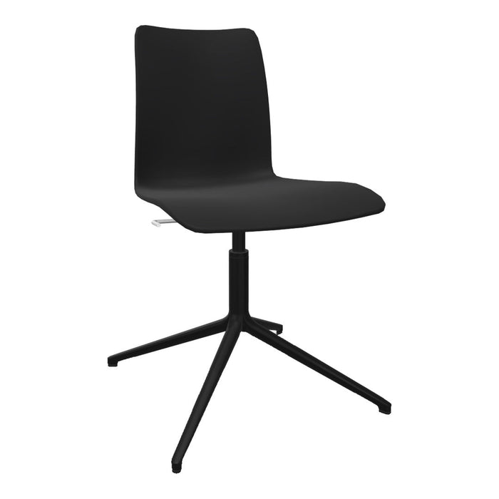 Sleek modern chair in solid black with minimalist design and sturdy black legs, perfect for contemporary spaces.