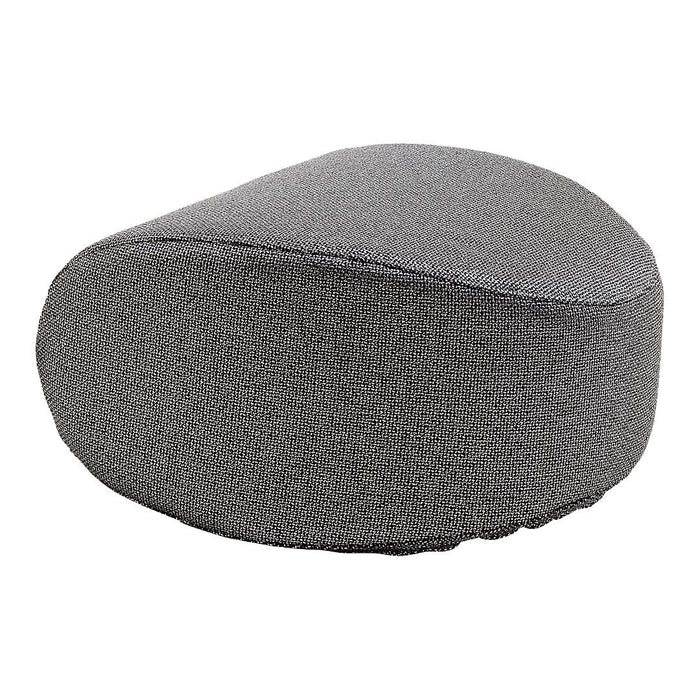 Round gray pouf with a smooth texture, perfect for modern decor. Ideal for living room or office use.