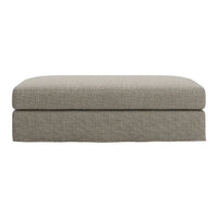 Light gray upholstered ottoman with a subtle textured pattern, perfect for modern interiors.