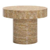 Round brown patterned table with a textured finish, featuring earthy tones and a minimalist design.