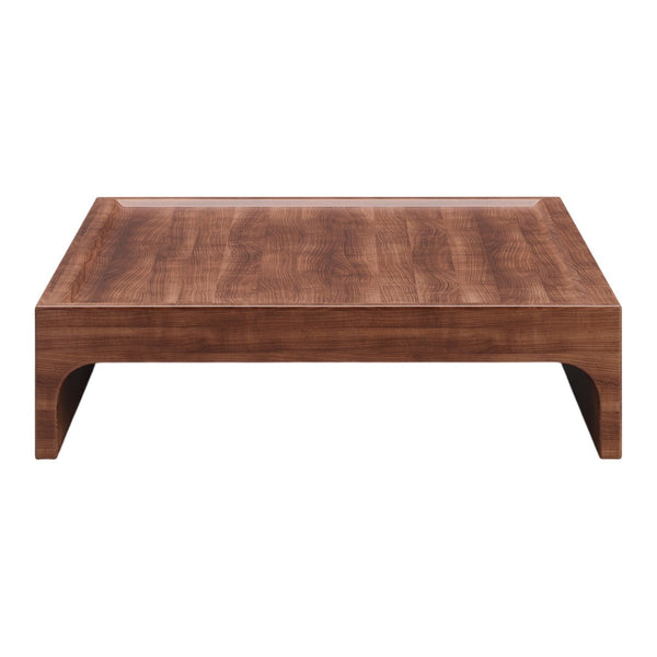 Solid walnut wood coffee table with a smooth, rich brown finish and minimalistic design, ideal for modern decor.