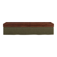 Wooden planter box with a rich brown top and textured olive green fabric base for stylish gardening.