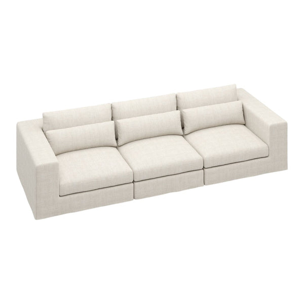 Light beige sofa with a smooth, textured fabric and clean, minimalist design. Perfect for modern living spaces.