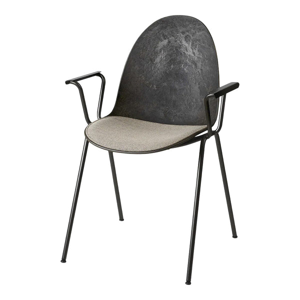 Modern chair featuring a charcoal gray backrest and a light gray seat, complemented by sleek black metal legs.