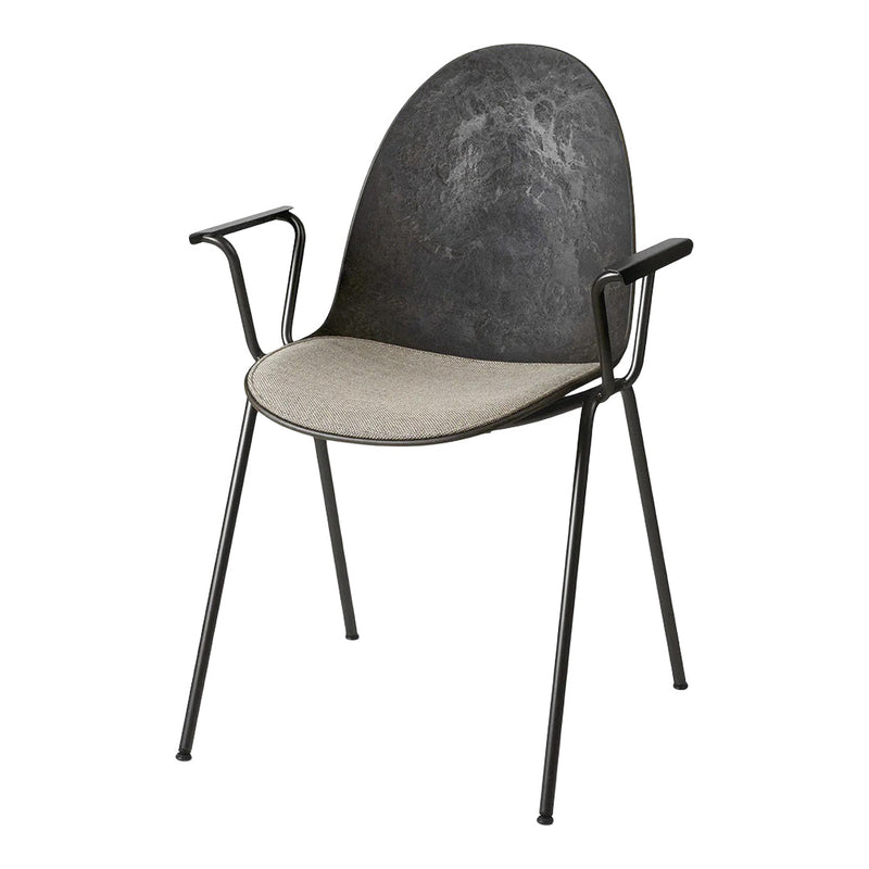 Modern chair featuring a charcoal gray backrest and a light gray seat, complemented by sleek black metal legs.