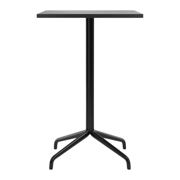 Black metal table with a simple, sleek design and a sturdy four-legged base. Perfect for modern spaces.