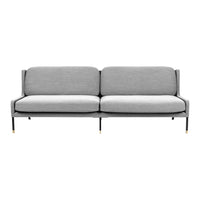Gray mid-century modern sofa with a clean design and subtle texture, featuring straight lines and black metal legs.