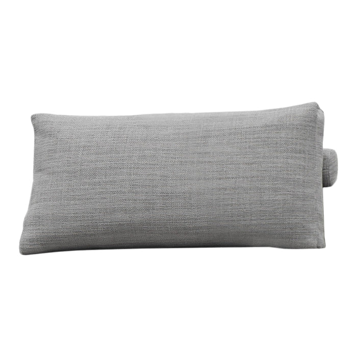 Gray textured bolster pillow with subtle woven pattern, perfect for modern decor.