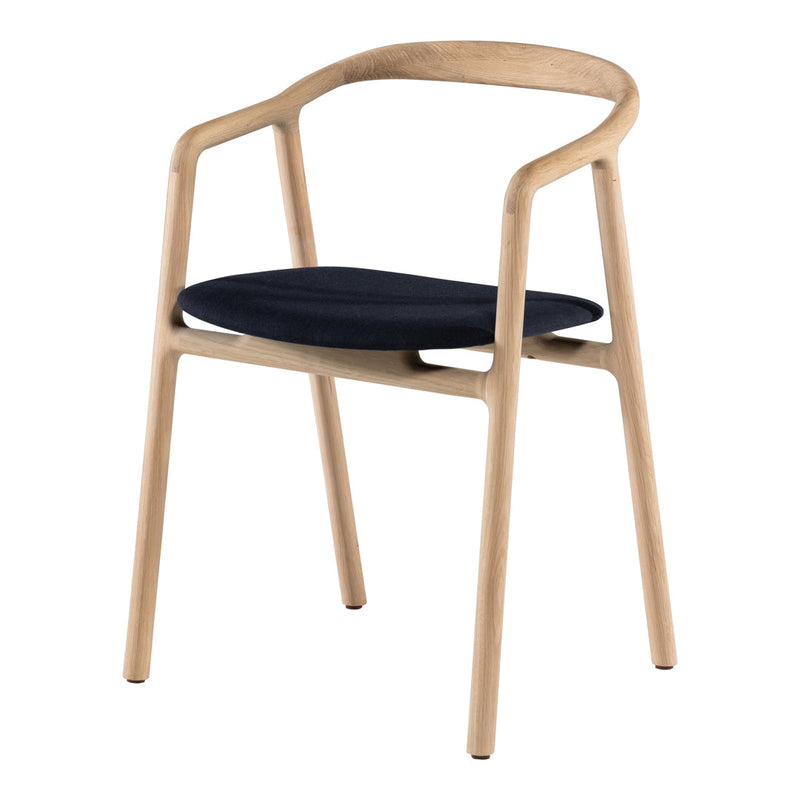Light wood frame with a dark blue upholstered seat, featuring a sleek and modern design. Perfect for stylish decor.