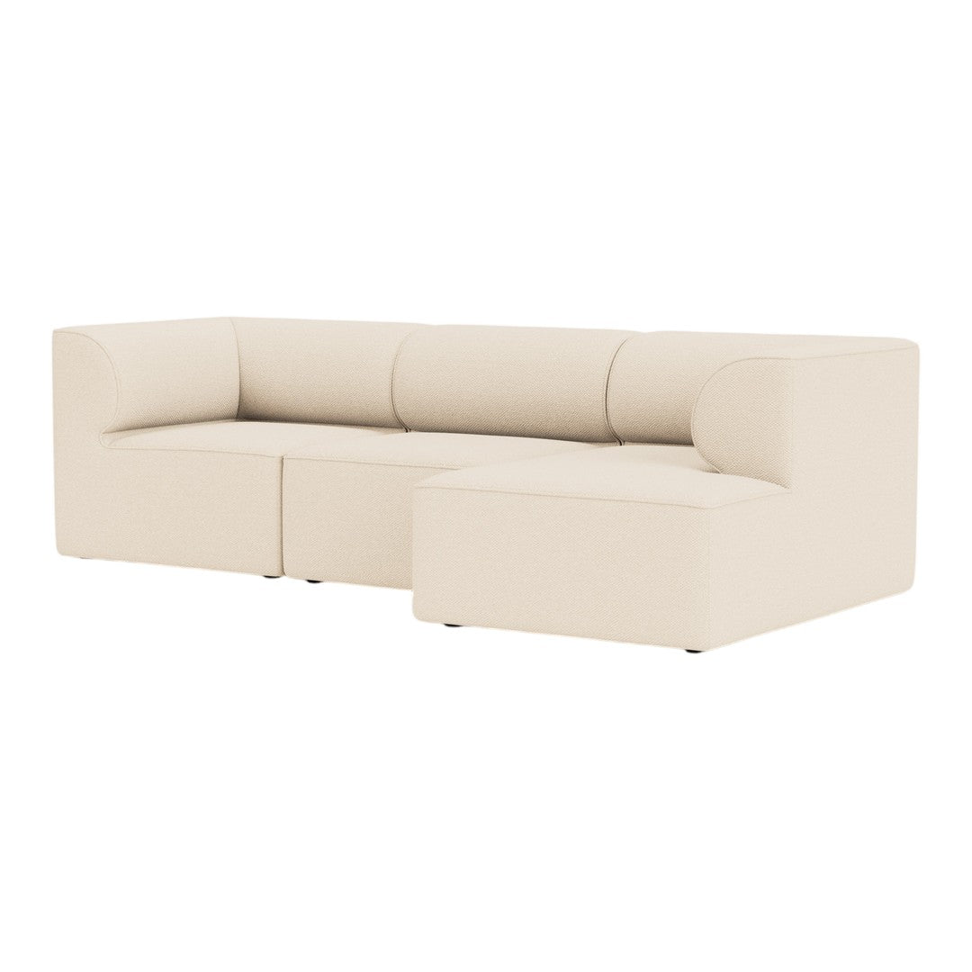 Beige corner sofa with a simple, modern design, featuring smooth, solid upholstery and clean lines.