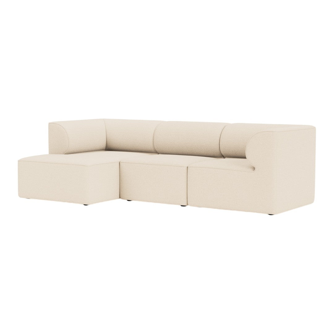Beige sectional sofa with smooth, minimalist design and no visible patterns, perfect for modern interiors.
