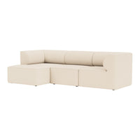 Beige sectional sofa with smooth, minimalist design and no visible patterns, perfect for modern interiors.