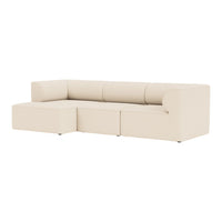 Beige modern sectional sofa with clean lines and smooth upholstery, perfect for minimalist decor.
