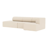 Beige modern sectional sofa with smooth upholstery and minimalist design. Ideal for contemporary living spaces.
