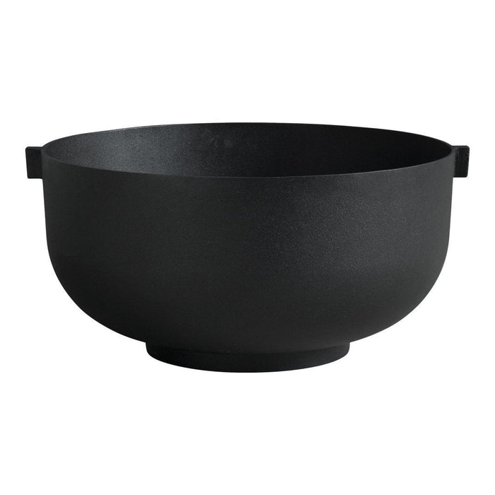 Matte black bowl with a smooth finish and minimalist design, featuring subtle curved contours and dual side handles.