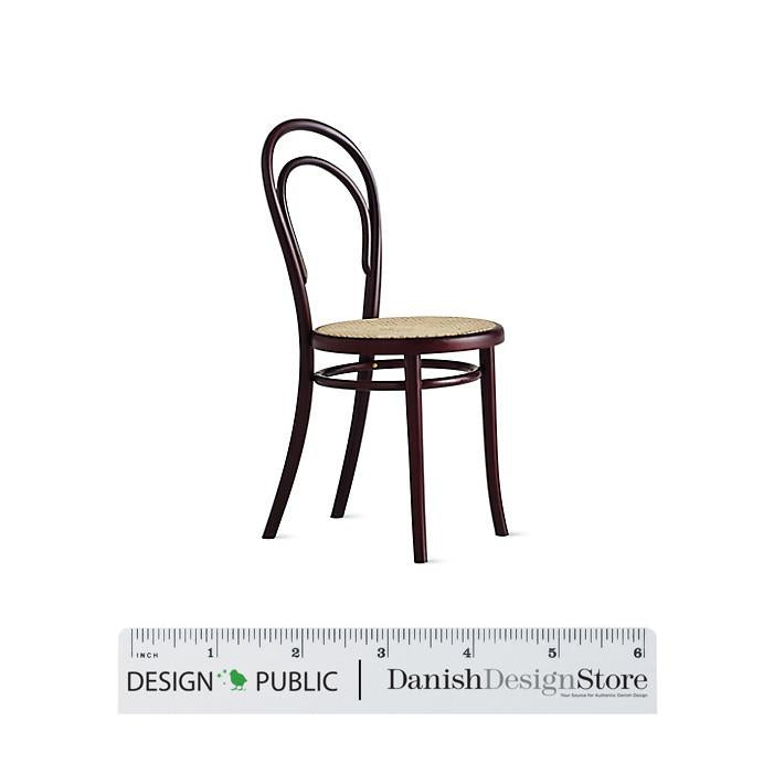 "Bentwood chair in dark brown finish with a woven natural seat, showcasing a classic, elegant design."