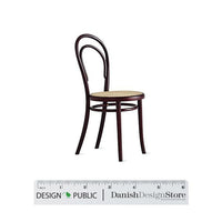 "Bentwood chair in dark brown finish with a woven natural seat, showcasing a classic, elegant design."