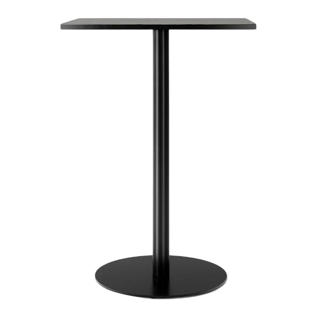 Black round bar table with a sleek, minimalistic design and a solid tabletop, perfect for modern decor.