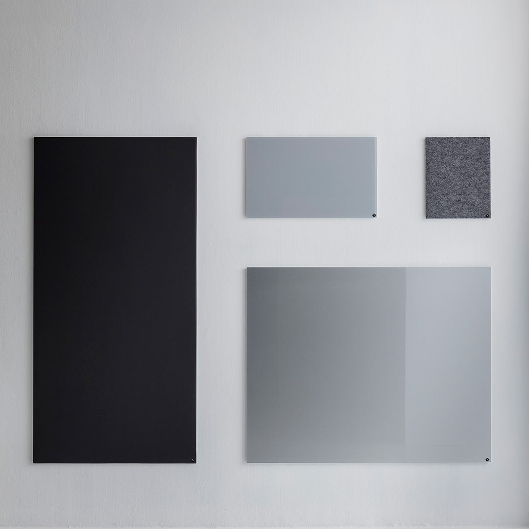 Set of five panels in black, light gray, dark gray, and a textured gray pattern. Sleek, modern design elements.