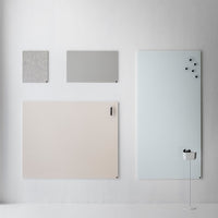 "Four modern wall panels in gray, beige, and light blue with subtle textures and patterns."