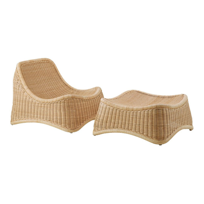 Natural beige wicker armchair set with textured ribbed pattern, perfect for stylish indoor or outdoor decor.
