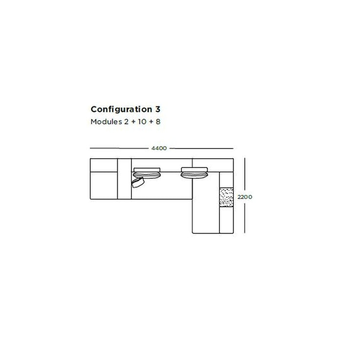 "Illustration of modular furniture configuration with neutral tones and simple geometric lines."